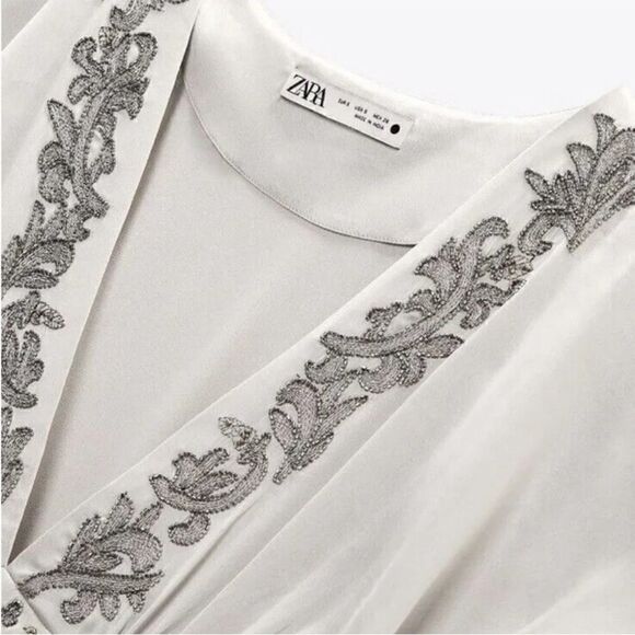 ZARA SHORT EMBROIDERED DRESS‎ PEARL GRAY SZ S - Picture 4 of 10